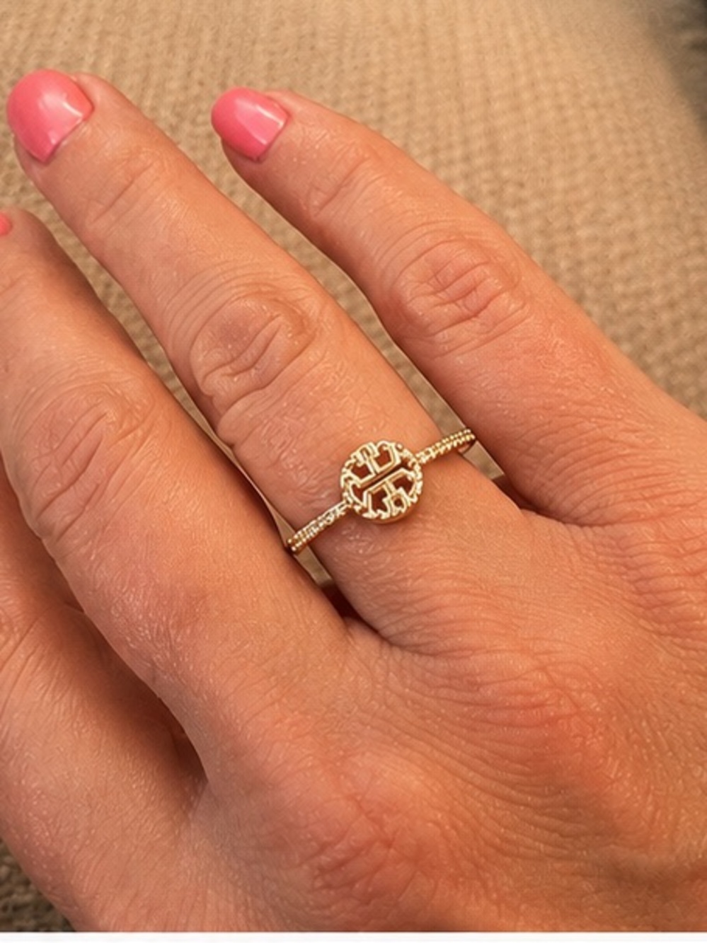 Designer Inspired Gold Crystal Logo Ring - Picture 3 of 4